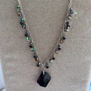 Touchstone Tribeca  Black & Smokey Crystal Necklace - New in Box